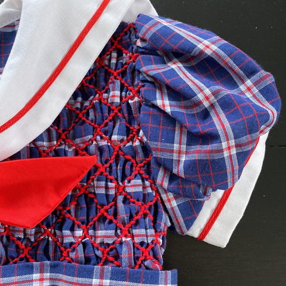 Polly Flinders Vintage Hand Smocked Dress. Toddler 2. Navy Plaid. - Picture 9 of 11